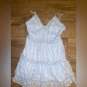 Light blue polka dot ruffled mini dress